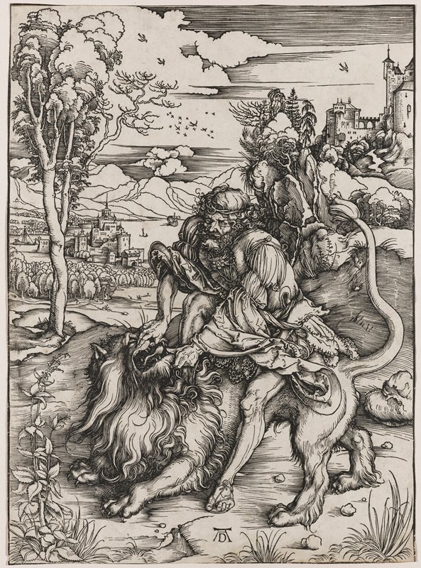 Samson Rending the Lion, Albrecht Dürer, c. 1497–98