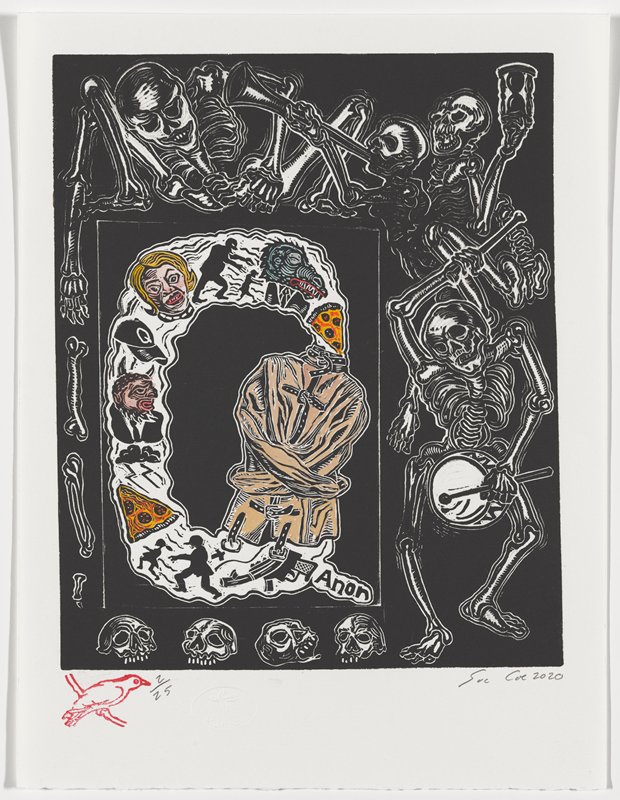 QAnon Dance of Death, Sue Coe, 2020