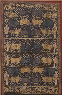 Dokumentasi “Pichhvai (temple hanging) for the Festival of the Cows”; Opaque watercolor, gold, and silver on cloth. Minneapolis Institute of Art.