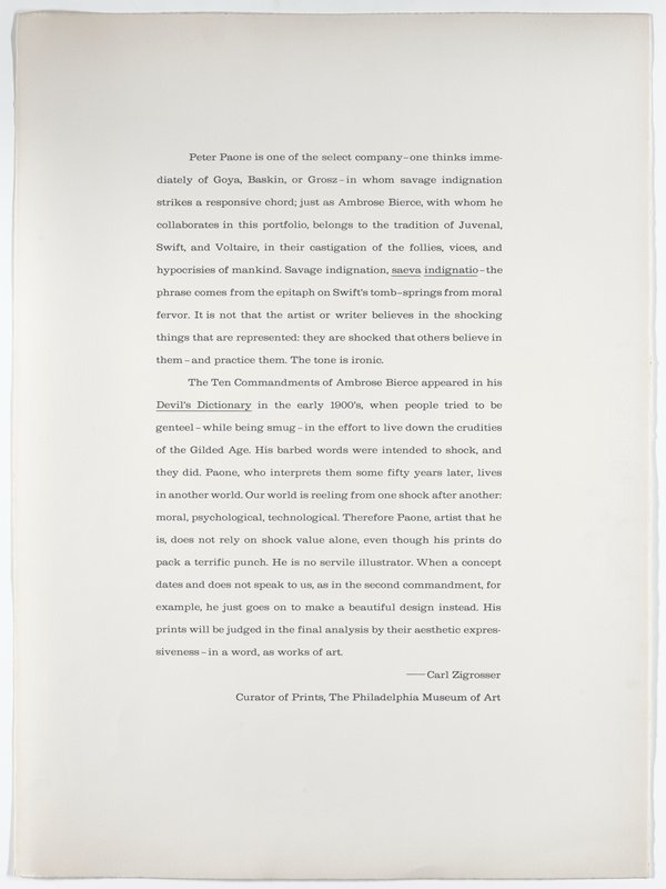 Introduction page for The Ten Commandments of Ambrose Bierce, Peter Paone, 1963