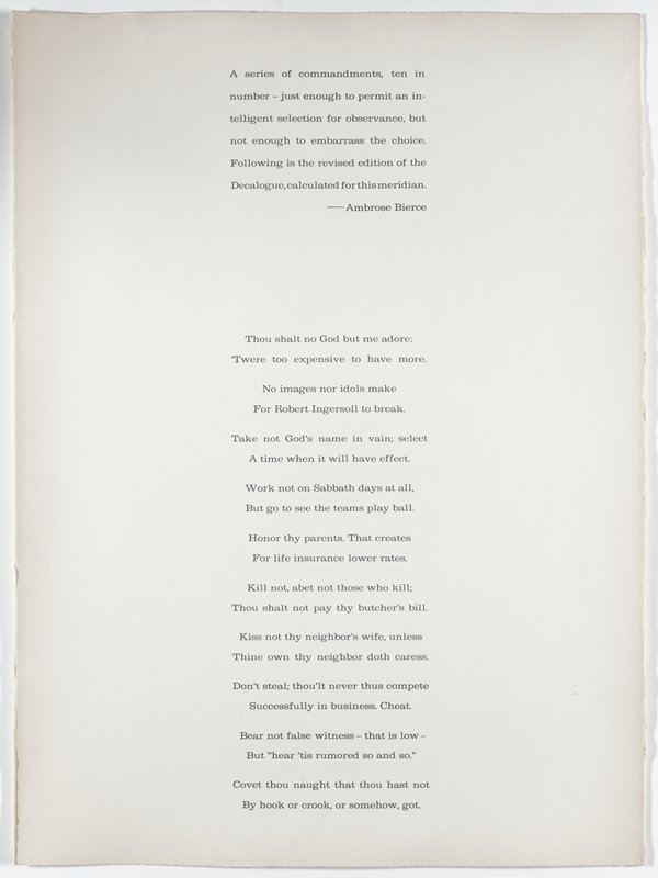Contents page for The Ten Commandments of Ambrose Bierce, Peter Paone, 1963