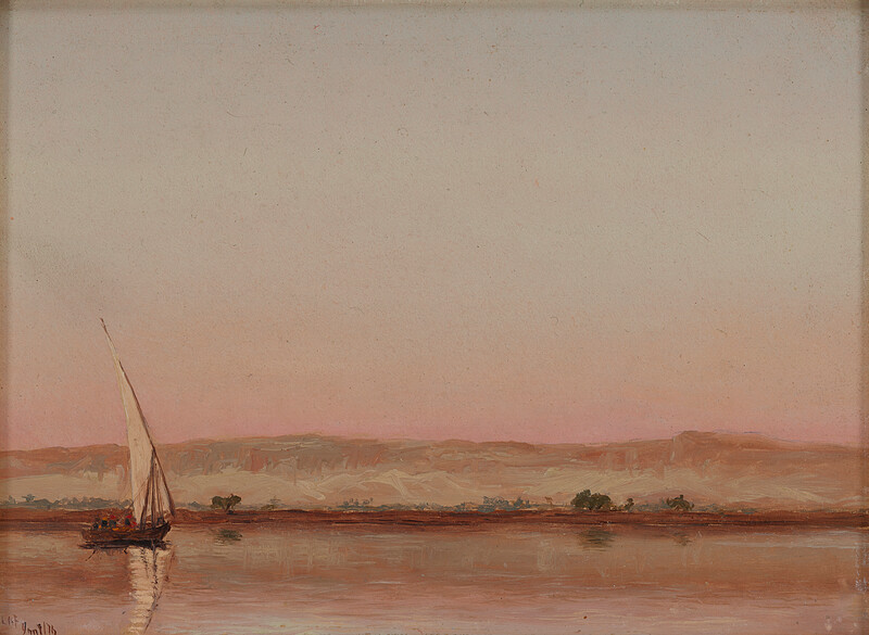 Lone Felucca at Dusk near Roda along the Nile (study), Lockwood de Forest, January 7, 1876