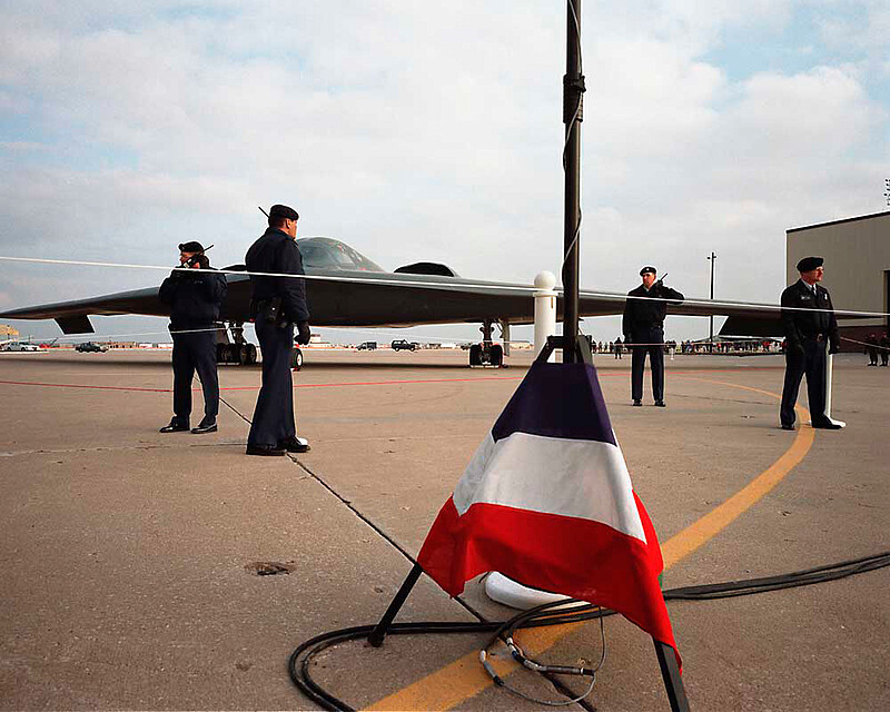 Delivery of first operational B‑2 Spirit 'Stealth' long range bomber, Whiteman Air Force Base, Missouri, Paul Shambroom, 1993