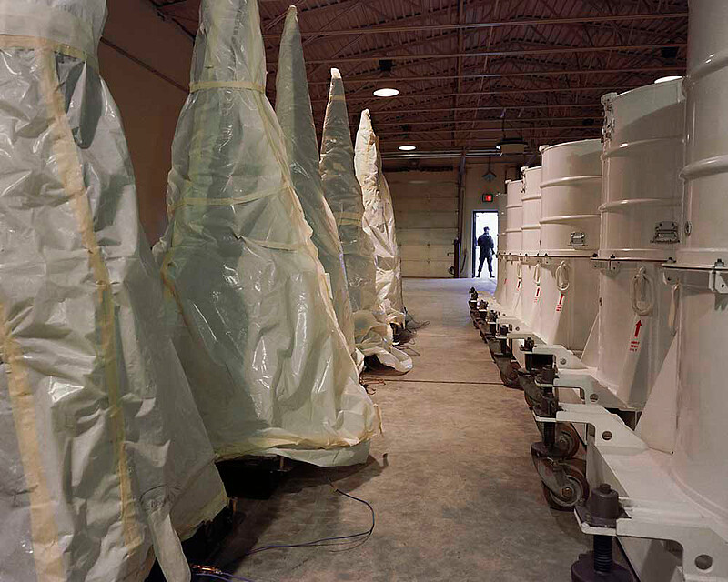 Peacekeeper missile W87/Mk-21 Reentry Vehicles (warheads) in storage, F.E. Warren Air Force Base, Cheyenne, Wyoming, Paul Shambroom, 1992