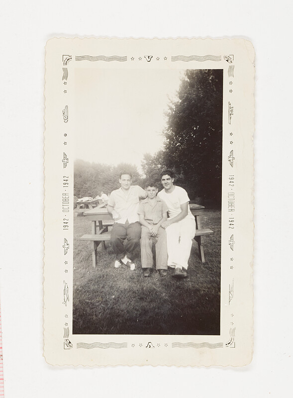 [Three individuals posing on picnic with border], 1942