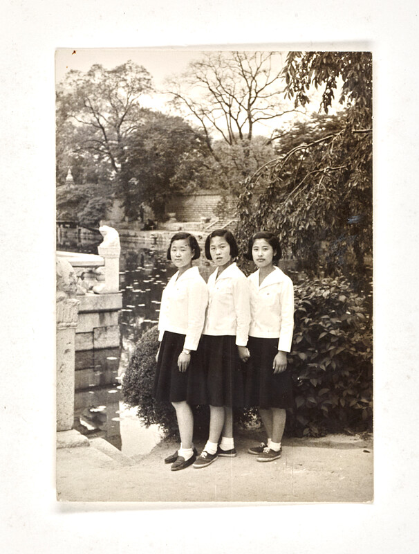 [Three young women by pond], c. 1965