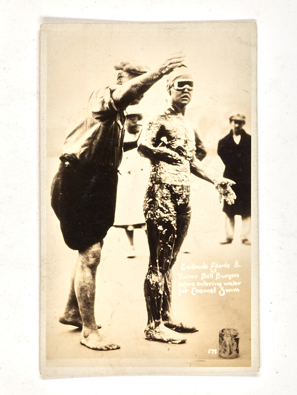 [Swimmer being prepared for channel swim], c. 1925
