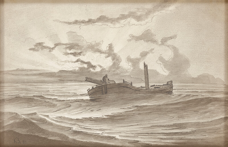Preparatory Study for After the Storm [recto] Study of a Shipwreck [verso], Knud Baade, 1841